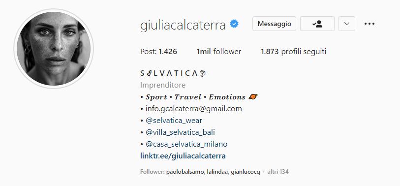 pagina instagram di successo esempio di Giulia Calcaterra