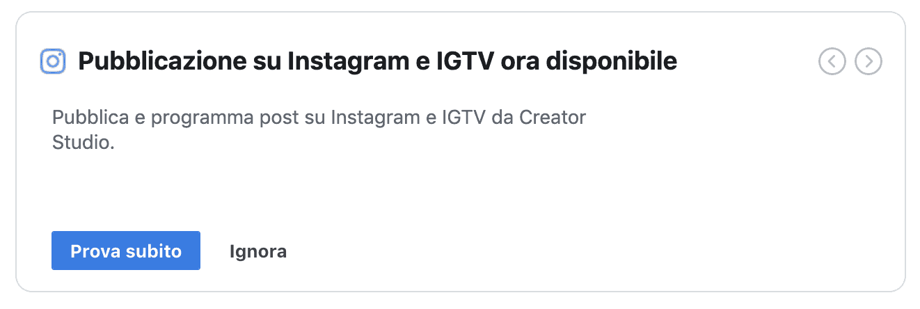 Creator studio pubblicazione Instagram e IGTV