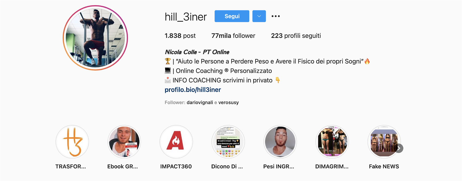 hill3iner personal trainer online profilo instagram