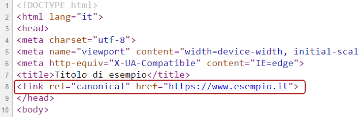 esempio di rel canonical in codice HTML