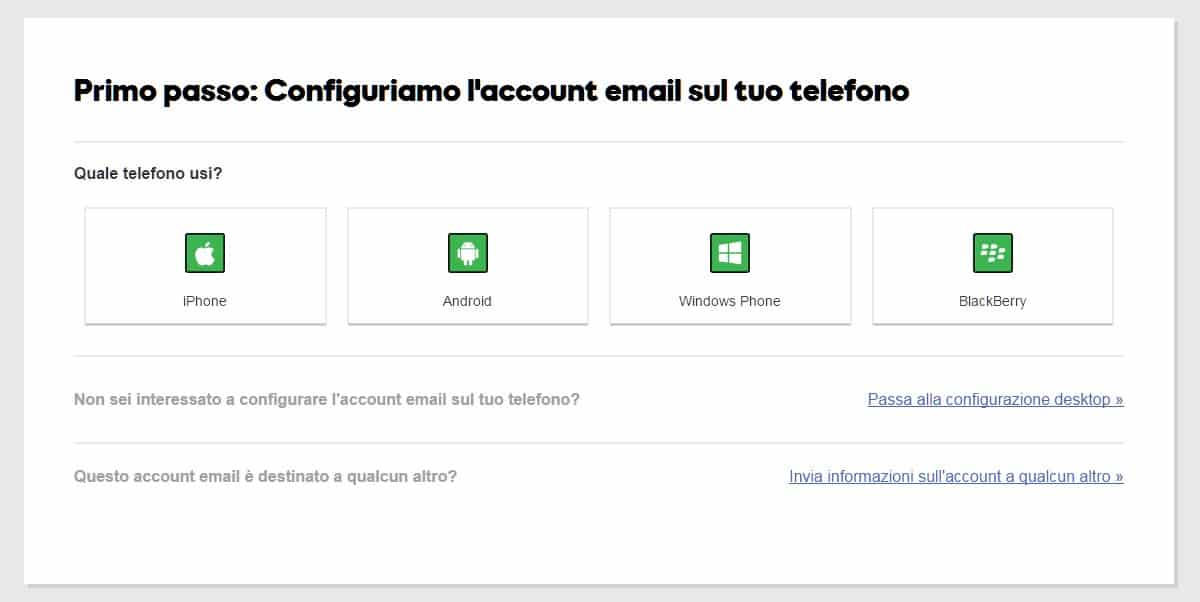 configuare account email su telefono