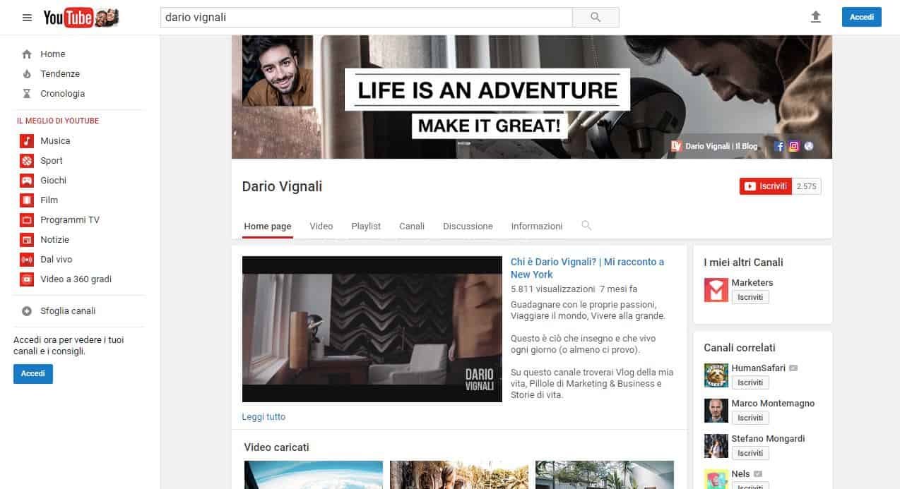 home page youtube dario vignali