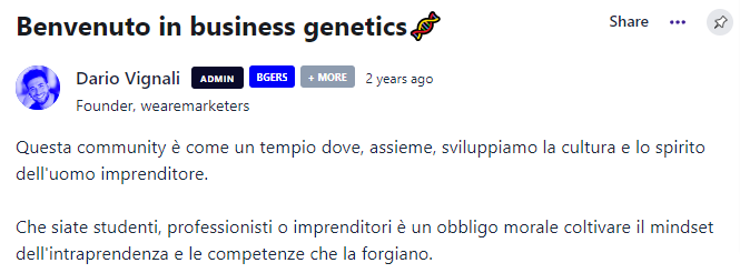 Il post di benvenuto nella community di Business Genetics