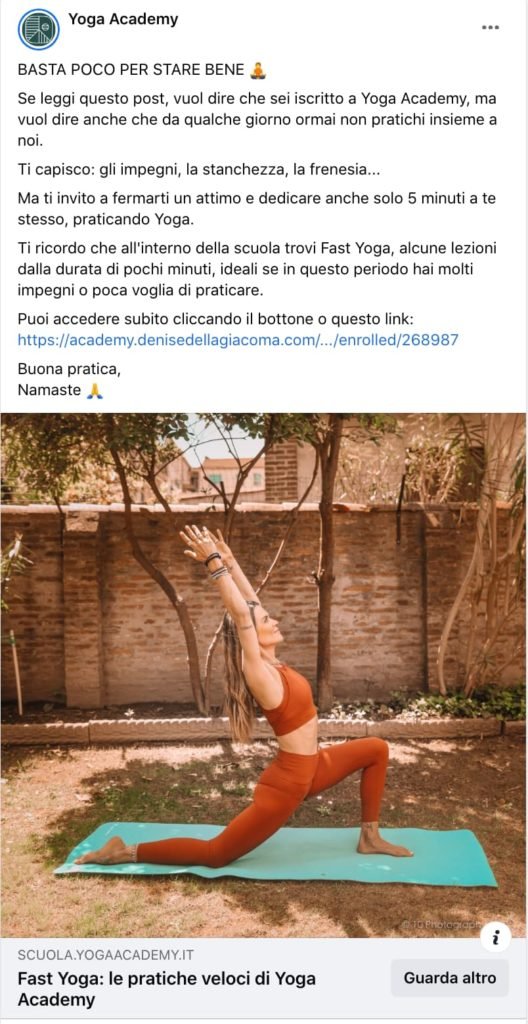 Retargeting Facebook yoga academy