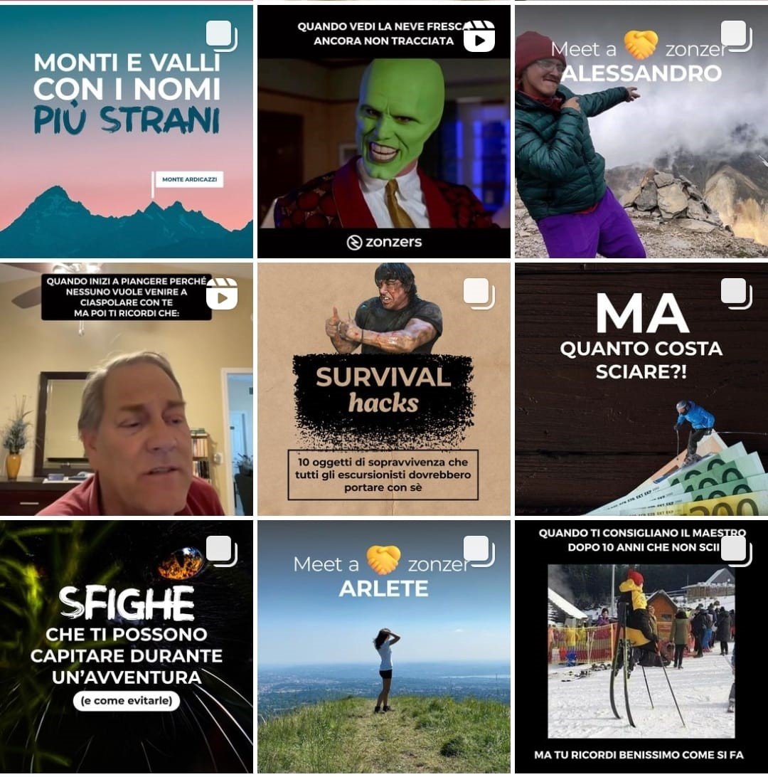 Esempio feed Instagram con contenuti di marketing turistico che rispettano la regola delle 3i.