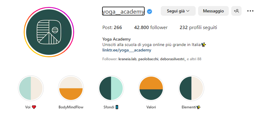 storie in evidenza instagram di yoga academy