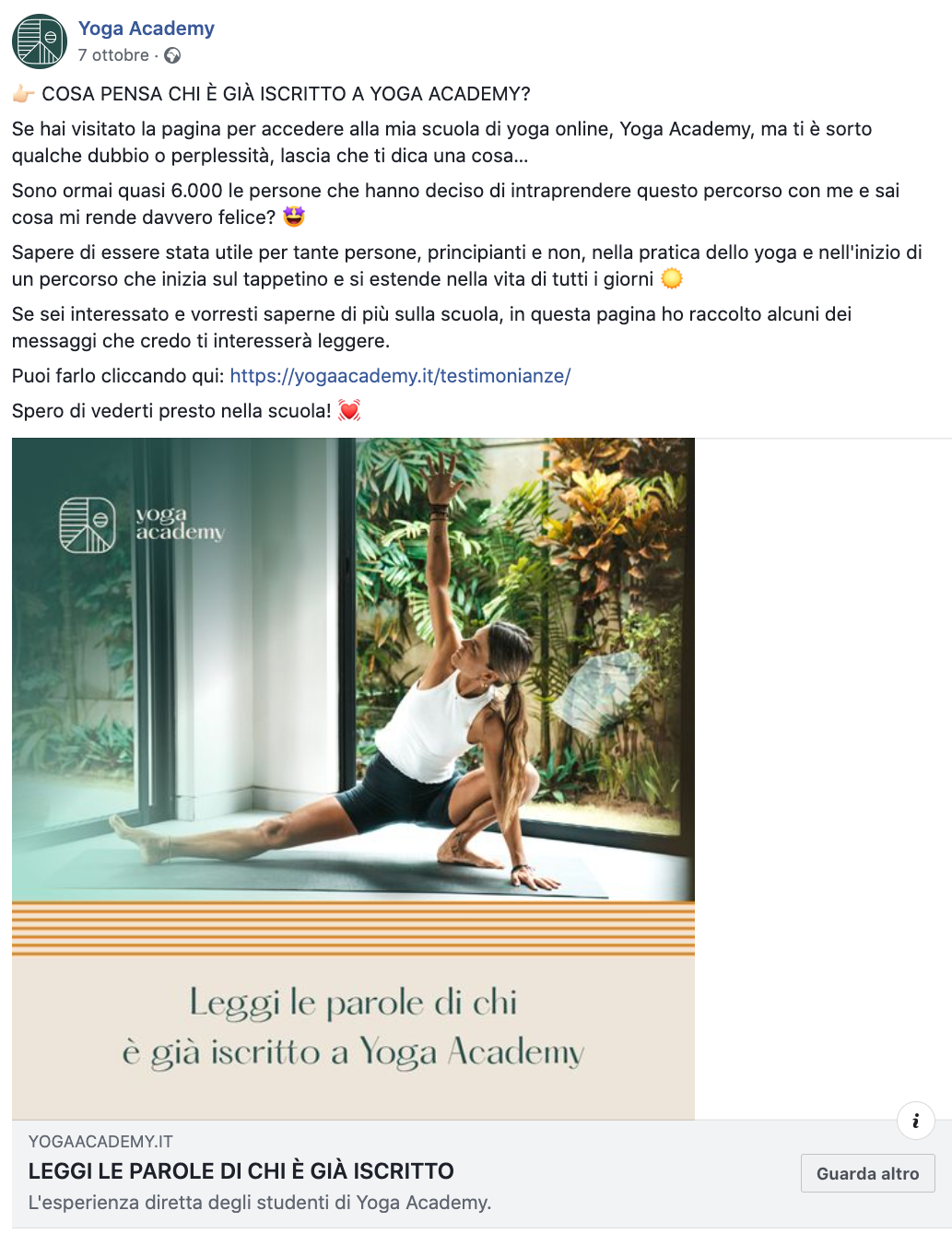 ugc e campagna pubblicitaria yoga academy