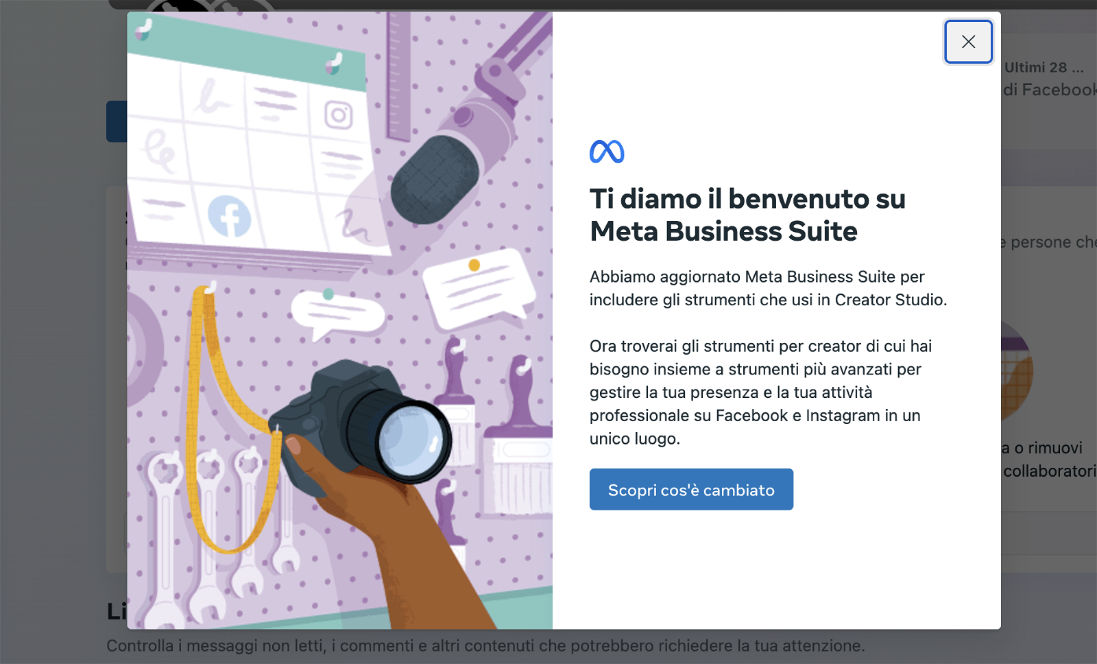 migrazione da Facebook Creator Studio a meta business suite
